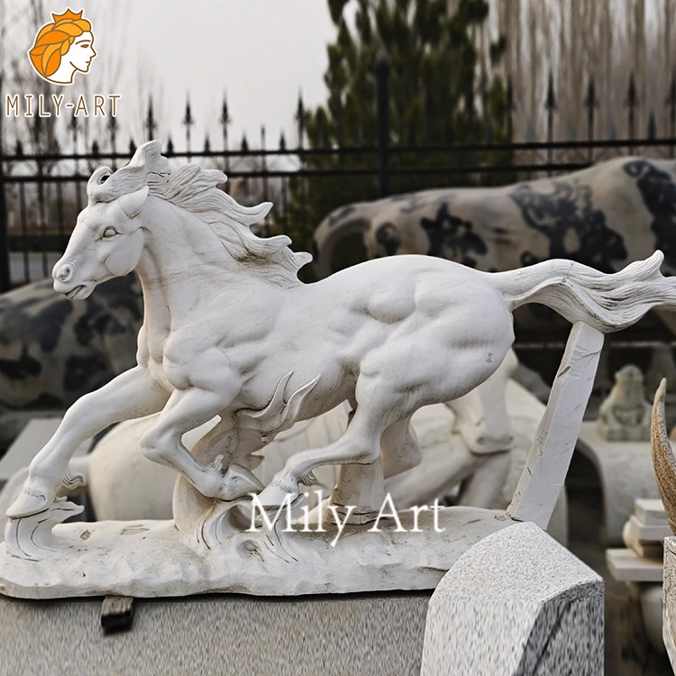 Life Size Home Decor Hand Carving White Marble Horse Statue Sculpture for Sale