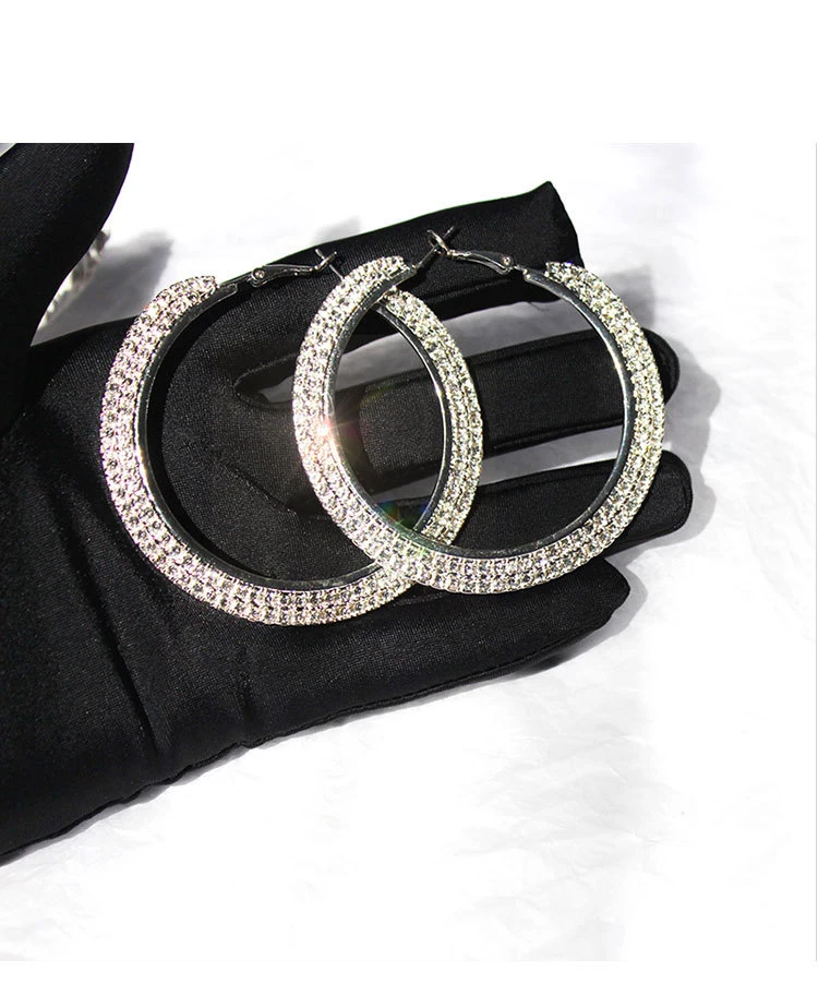 High quality silver plated big hoop earrings jewelry custom extra large rhinestone hoop earrings for women