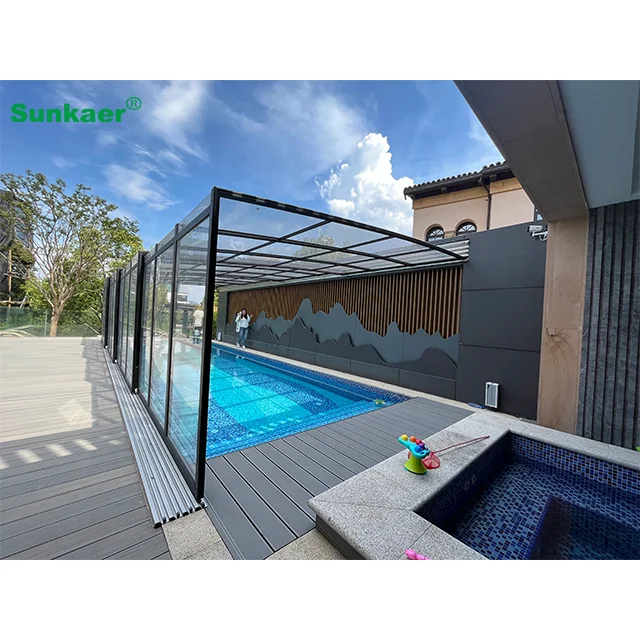 Popular design uv blocked polycarbonate swimming pool cover retractable pool enclosure aluminium pool cover