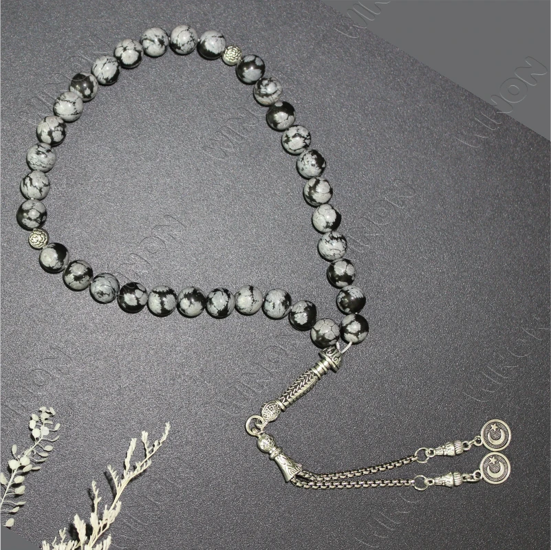 Imported 33 8mm Snowflake Stone Tasbih Islamic Prayer Beads Necklaces Muslim Rosary Masbaha Misbaha Dhikr Worry Beads Religious