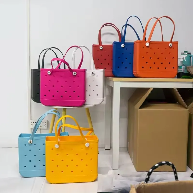 Oem Odm Customize Logo Summer Products 2024 Best Selling Women Rubber Bag Eva Silicone Customize Logo Bog Beach Bags with Charm