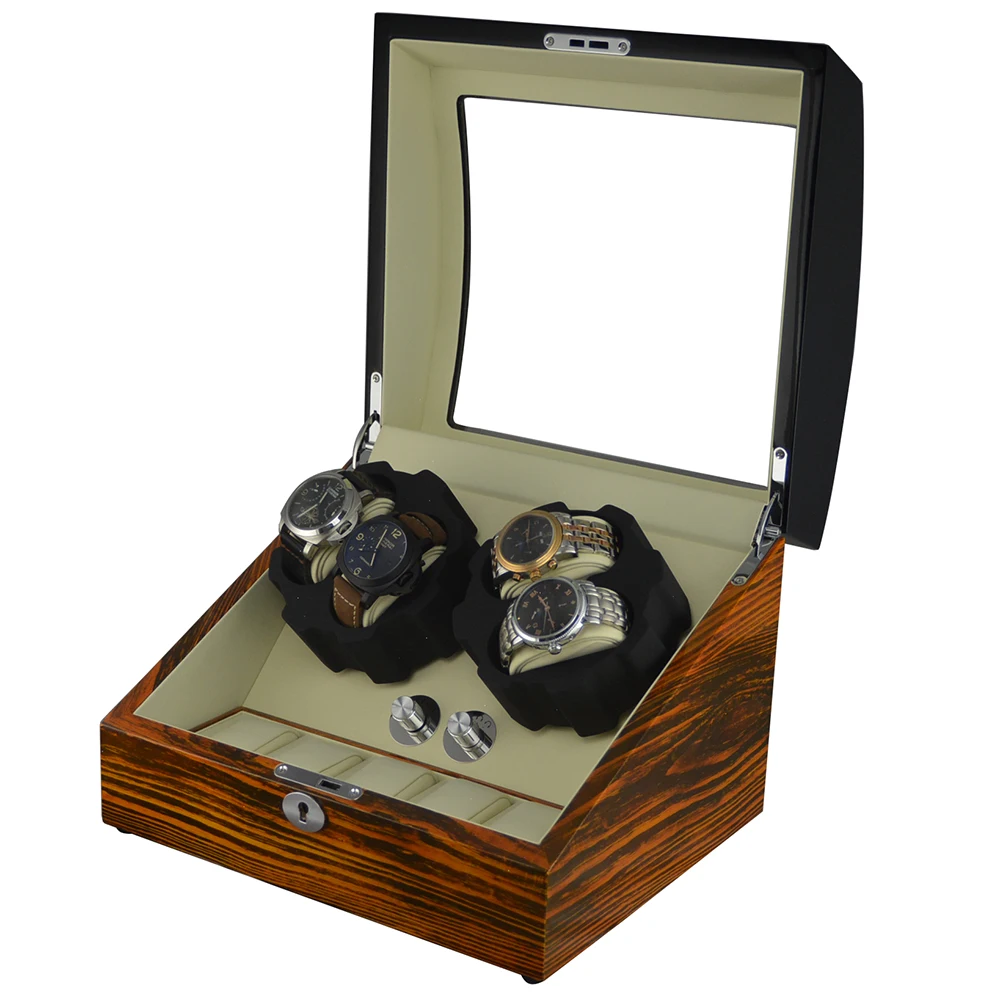 GC03-D31BZW-S-A Automatic Rotation 4+5 Zebra stipe outside Watch Display Box Case Storage Organizer Watch Winder with 2 Motor