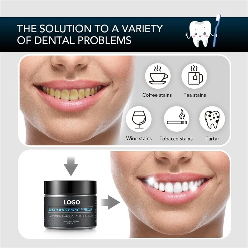 100% Natural organic bentonite clay black charcoal tooth powder brands charcoal tooth whitening powder