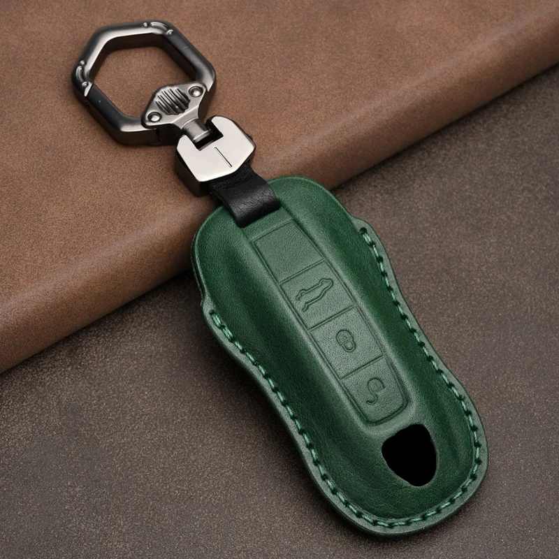 Leather Car Key Case Cover Porsche 971 Panamera Cayenne 911 9YA Macan Boxster 3 Buttons Keyless Remote Made Silicon Zinc Alloy