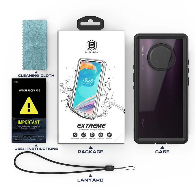 
360 full protective clear back cover tpu pc ip68 waterproof phone case for Huawei mate 30 pro 