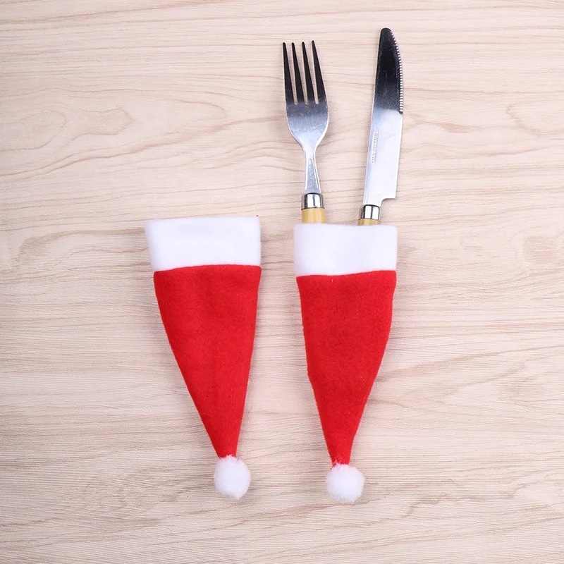 Christmas decoration Cute Mini Silverware Pocket Set Cutlery Knives Forks Tableware Decoration Bag Storage Covers