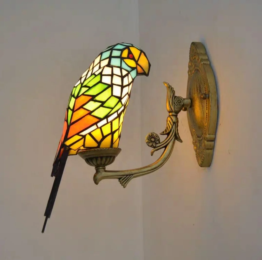 Etch Lighting Tifanil Glass Wall Lamp Bird Flower Led Luminous Body Custom Made Lampen Lighting Luxury Style Wall Scone Lights