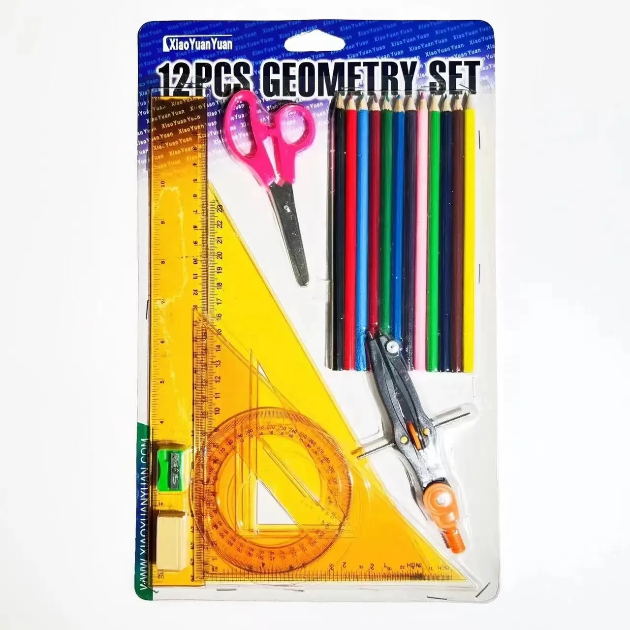 Africa school stationery 15PCS Math geometry set Blister card ruler set drawing set for student