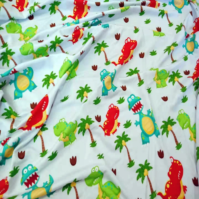 Kids Dino Style Custom Printed Bamboo Jersey Knit Lycra Fabric For Wholesale