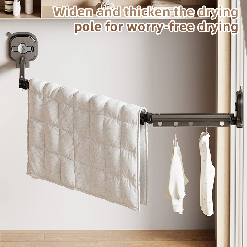 Double Side Wall-Mounted Folding Dry Rack Laundry Room Balcony Strong Aluminium Suction Cup Punch-Free Retractable Clothes