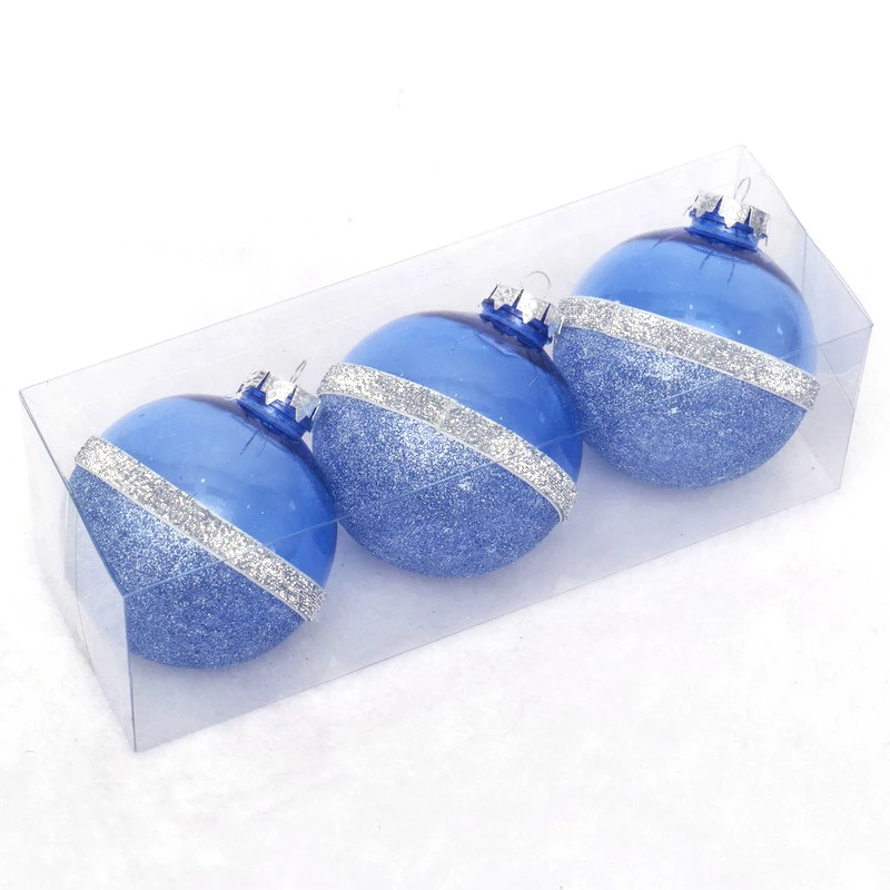 Ice blue transparent painted Central Stick cloth strip PET ball with foam beads plastic ball ornament