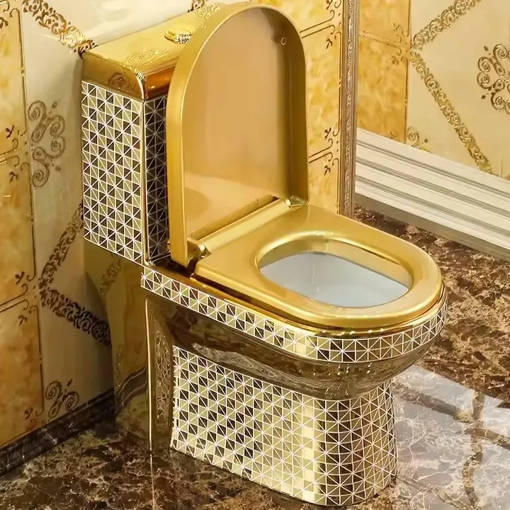 Luxury Vintage Royal Sanitary Ware golden electroplated Bathroom bowl set One Piece ceramic Wc Gold Color Toilet