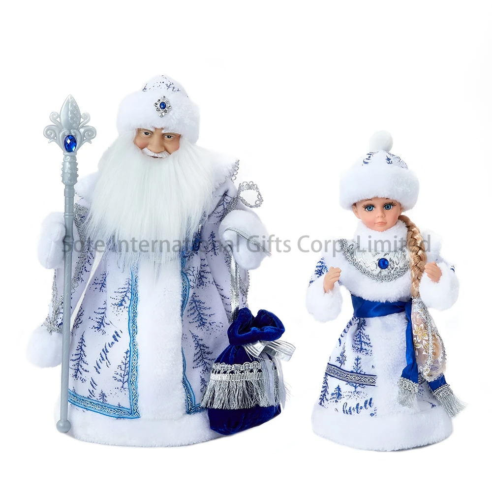 Popular Russia Blue Pattern Electric Ded Moroz Dolls Musical Dancing Snow Maiden Plush Toy Funny Kids Gifts Russian New Year