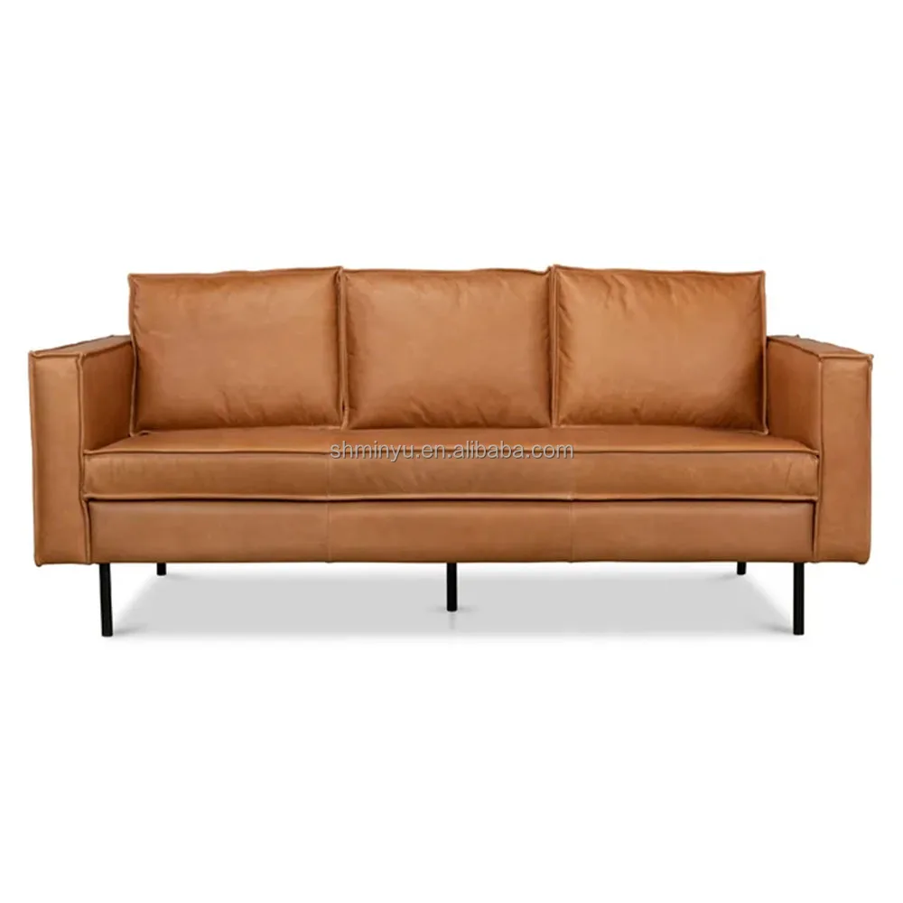 Italian style living room furniture sets home modern wood frame 3 seater Leather sofa set