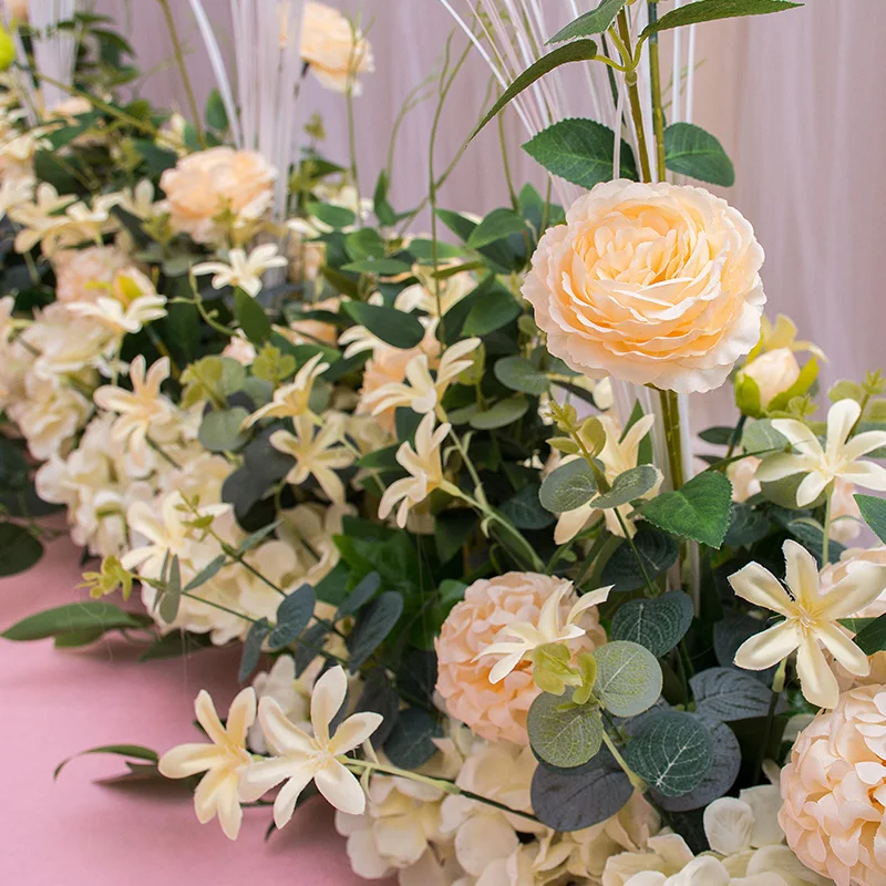 Flower row silk artificial flowers runner for wedding decoration stage