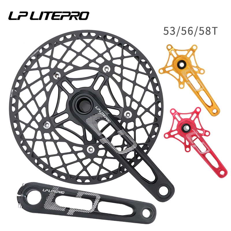 LP Litepro Aluminum Alloy Folding Bicycle Crank 170MM CNC Hollow 53T 56T 58T Single Disc 130BCD Bicycle Crank Chain