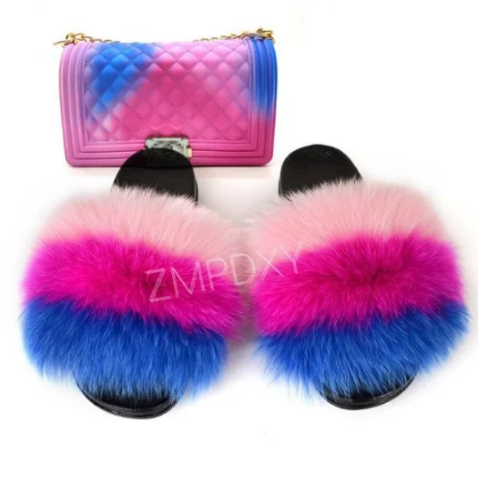 
Hot Sale Products Indoor Night Party Use Mini Jelly Purse Faux Fur Slides 