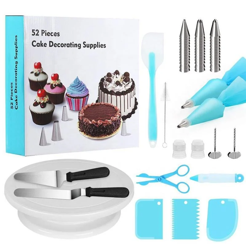 Kingwise new product ideas Baking Tool Set Blue 52 pcs Cake Decorating Kits Cake Turntable Cake Decorating tools