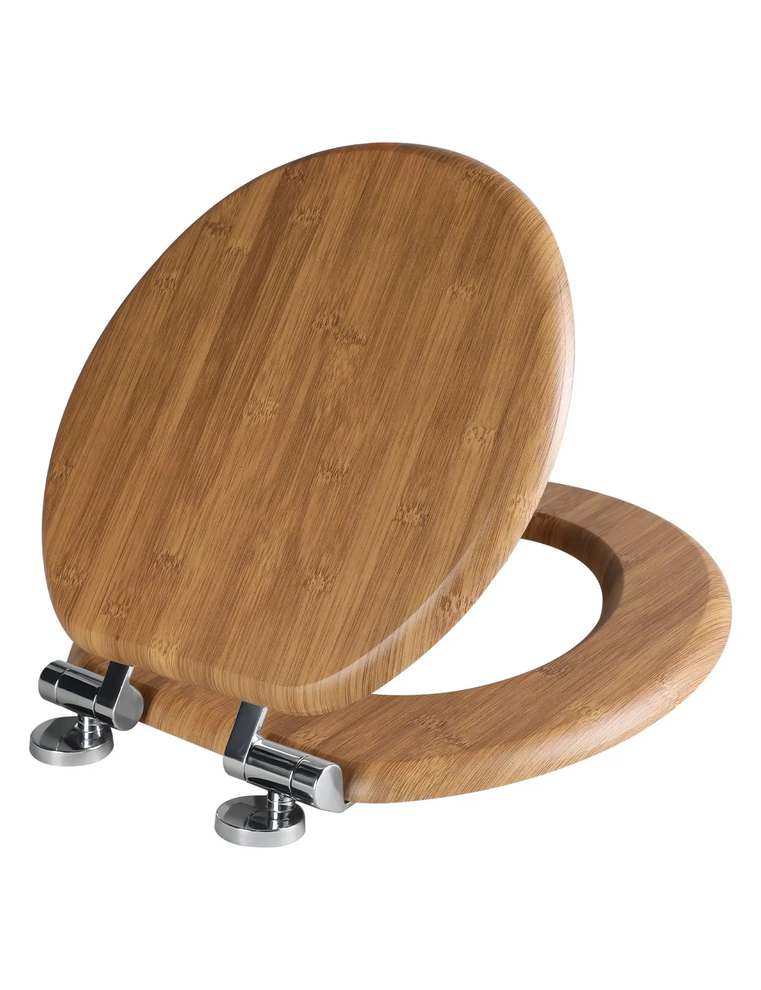 Round Toilet Seat with Lid Quick Release Soft Close Strong Hinges Molded Wood Cover in Bamboo Veneers, Dark Bamboo Color Native