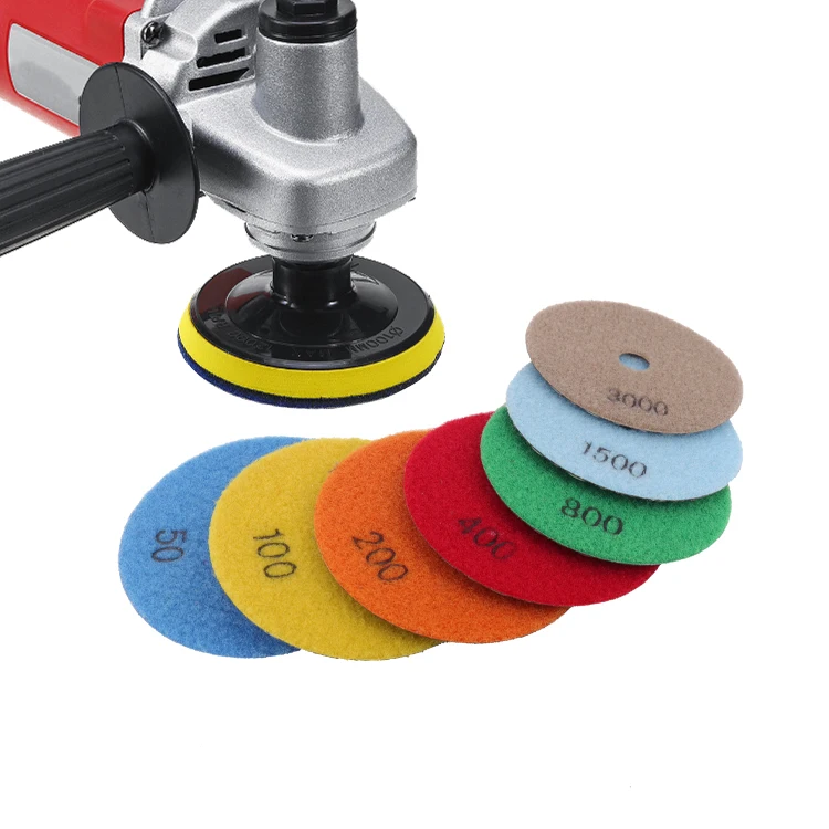 7Pcs Set of 4 Inch Dry Use Diamond Flexible Buffing & Polishing Pads for Granite Concrete Travertine Marble Polishing