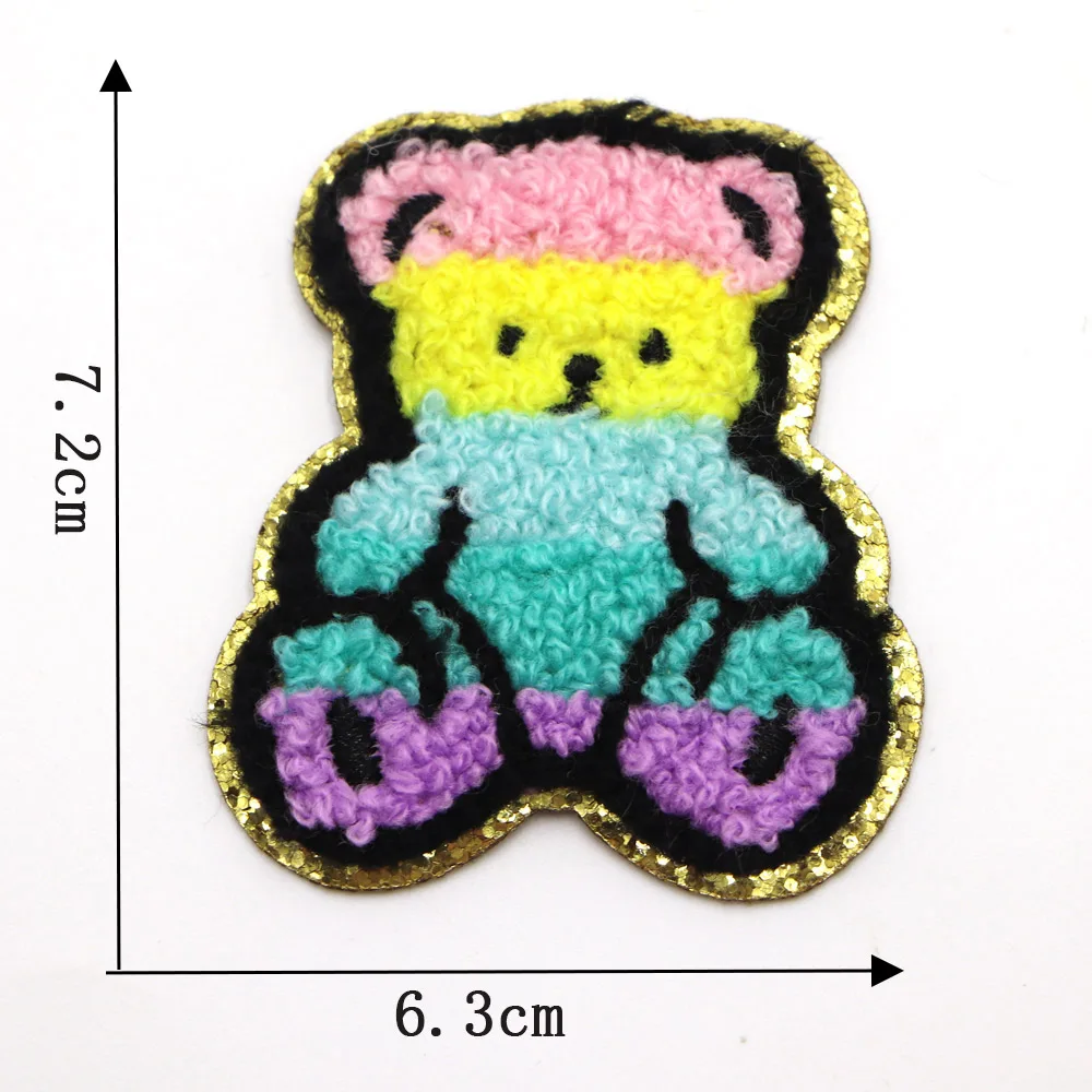 1PC Cartoon Bear Iron on Patch Chenille Embroidered Patches Applique For Clothing Fabric Jackets Jeans Repair Decor Craft