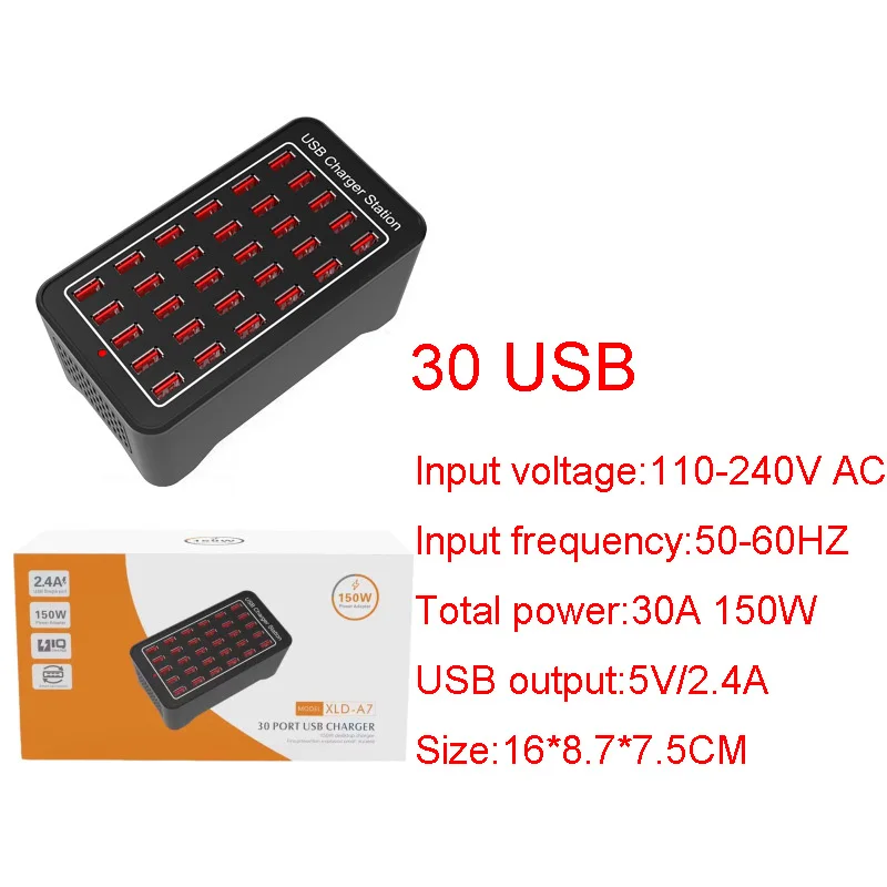 30 Ports 150W  USB Charging Station Multiple USB Charging Hub Desktop Rapid Fast Charger for Mobile Phone Tablet