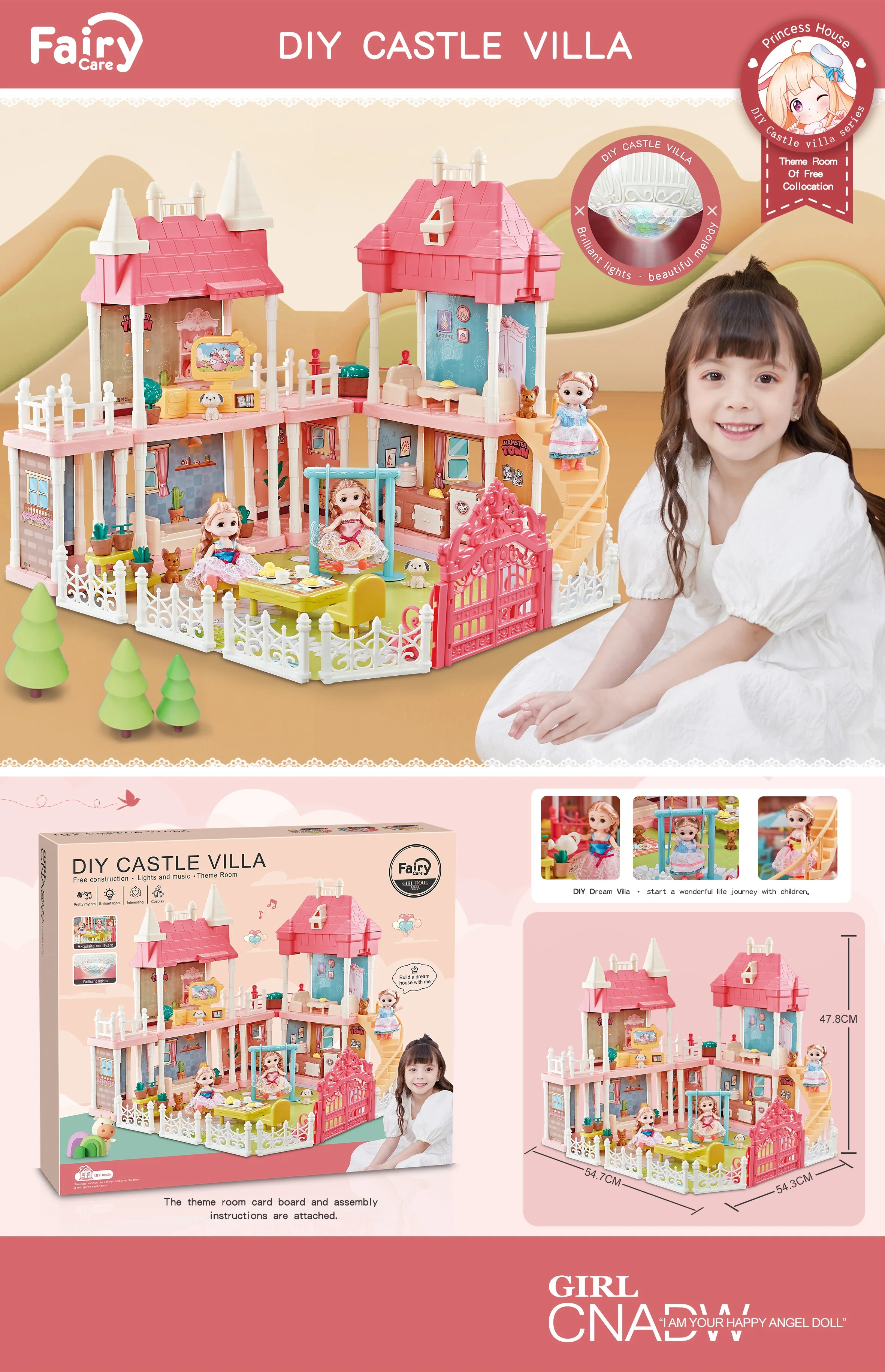 2023 Luxury DIY Rabbit Doll Big House Castle Villa Toy Set Miniature Furniture Bunny Play House Toys For Girls Birthday Gifts