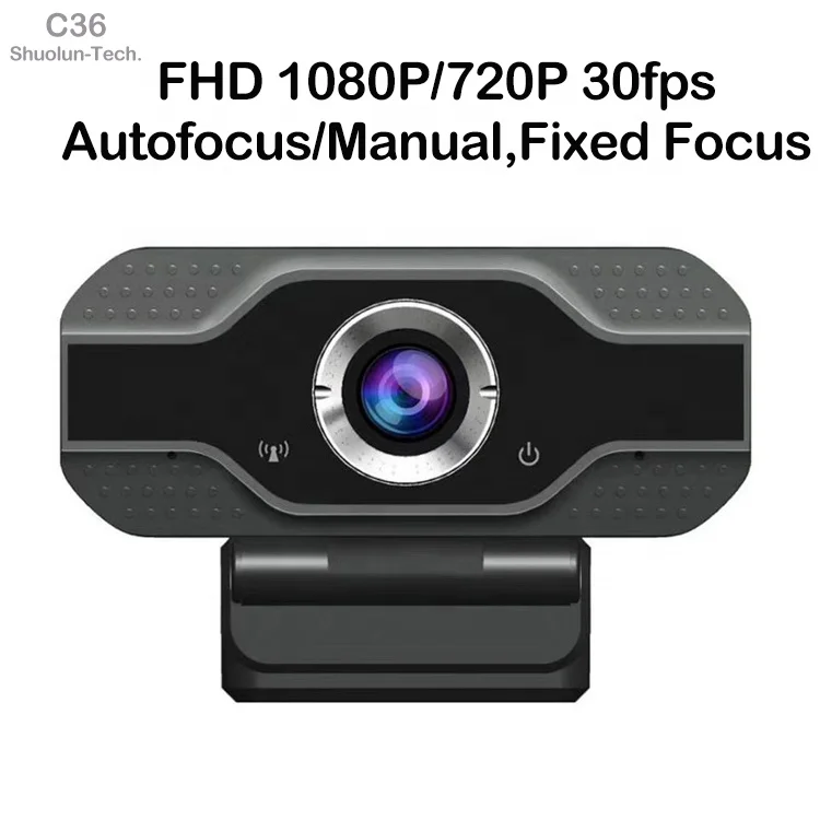 Shuolun C36 FHD 1080P 720P 30fps Built in Mic Auto Focus Manual Focus Fixed Focus Black Stock USB Webcam for Live Streaming