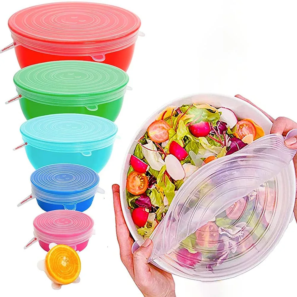 HUAMJ BPA Free Food Grade 6 Pack Various Sizes Silicone Stretch Lids Reusable Elastic  Silicone Bowl Cover For Food Storage