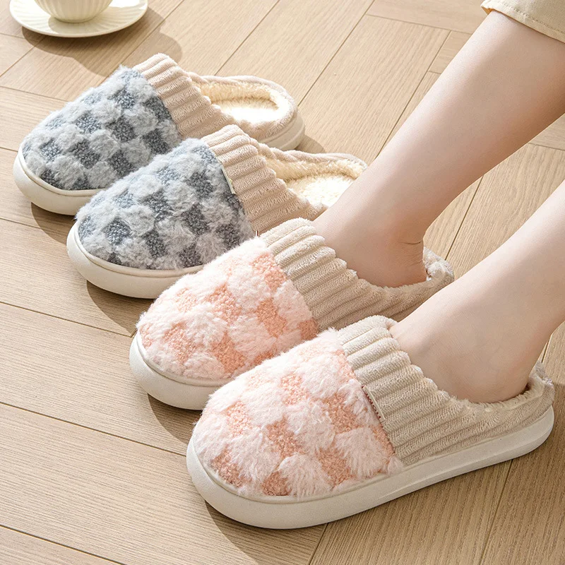 Cotton slippers lovers thick bottom cartoon cute cotton shoes home warm plush moon furry women winter wholesale