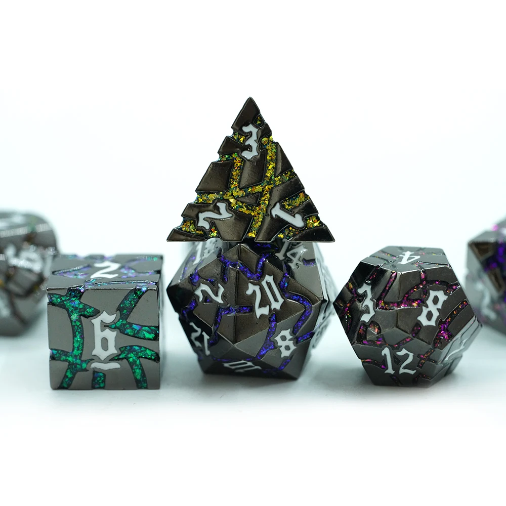 Metal Polyhedral RPG Board Games Role Play Dungeons and Dragons Dice Set with colorful Glitter mica stripe