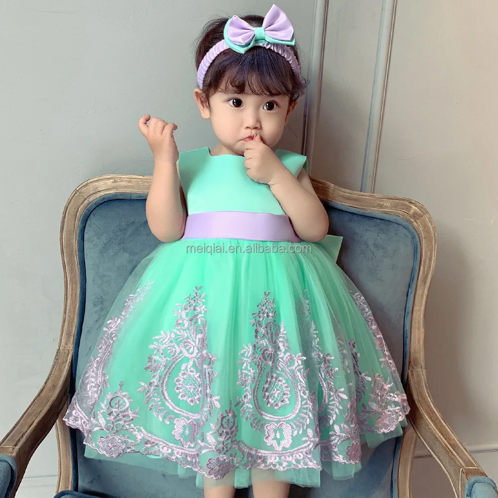 MQATZ New Girl Princess Dress Newborn Baby Birthday Baptism Party Kids Flower Girl Dresses With Hairband