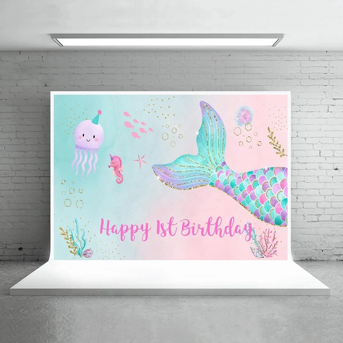 Mermaid Birthday Background Banner Under Sea Girl Princess Baby Shower Party Decoration Blue Purple Scales Backdrop