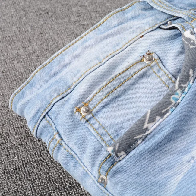 Color block patch ripped jeans men stock all sizes skinny stretch jeans men