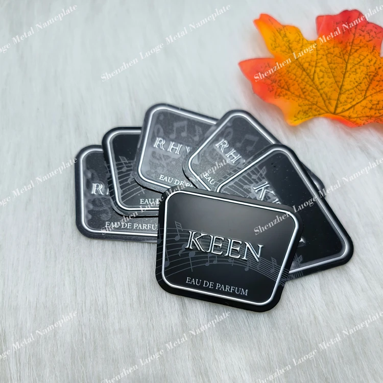 Custom Brushed Embossed Self-Adhesive Metal Logo Stickers Aluminum Perfume Bottle Tags with Printed Labels Embossed Logo Plates