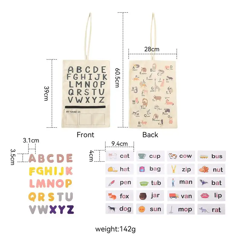 Double sided Letter Animal Montessori Alphabet Recognition Canvas Bag play mat Letters Educational Toy