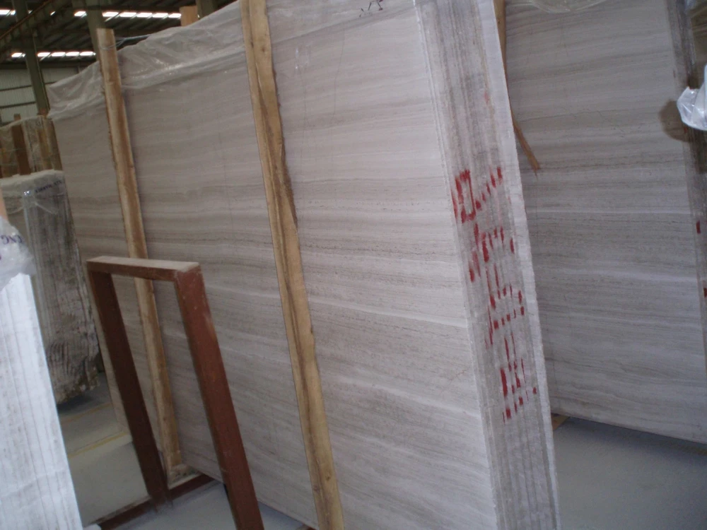 Modern Design Natural White Wooden Vein Marble Polished Surface Finish Granite Slab