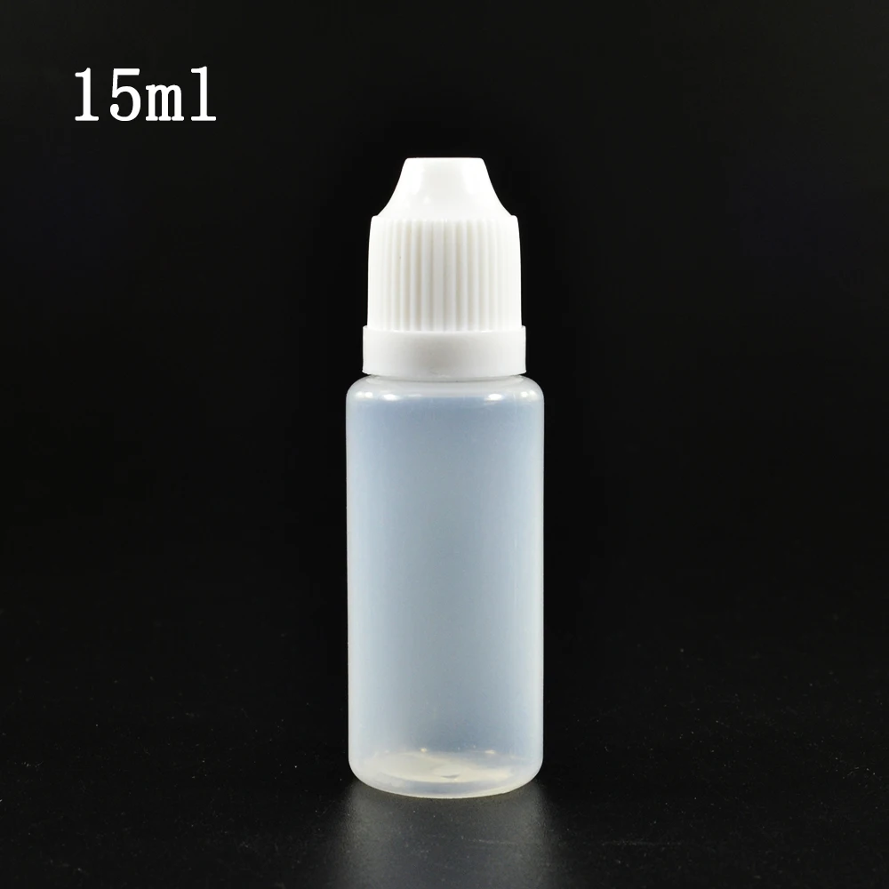 200 Pcs Labs 10ml 15ml 60ml 100ml Plastic Squeeze Bottle Oils Saline Drops Eye Liquid Drop Bottle with 15 mm Neck Childproof Cap