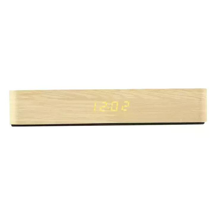 Custom Eco-friendly Wooden Grain Portable 10w Qi Fast Charging Phone Charger Led Digital Alarm Clock
