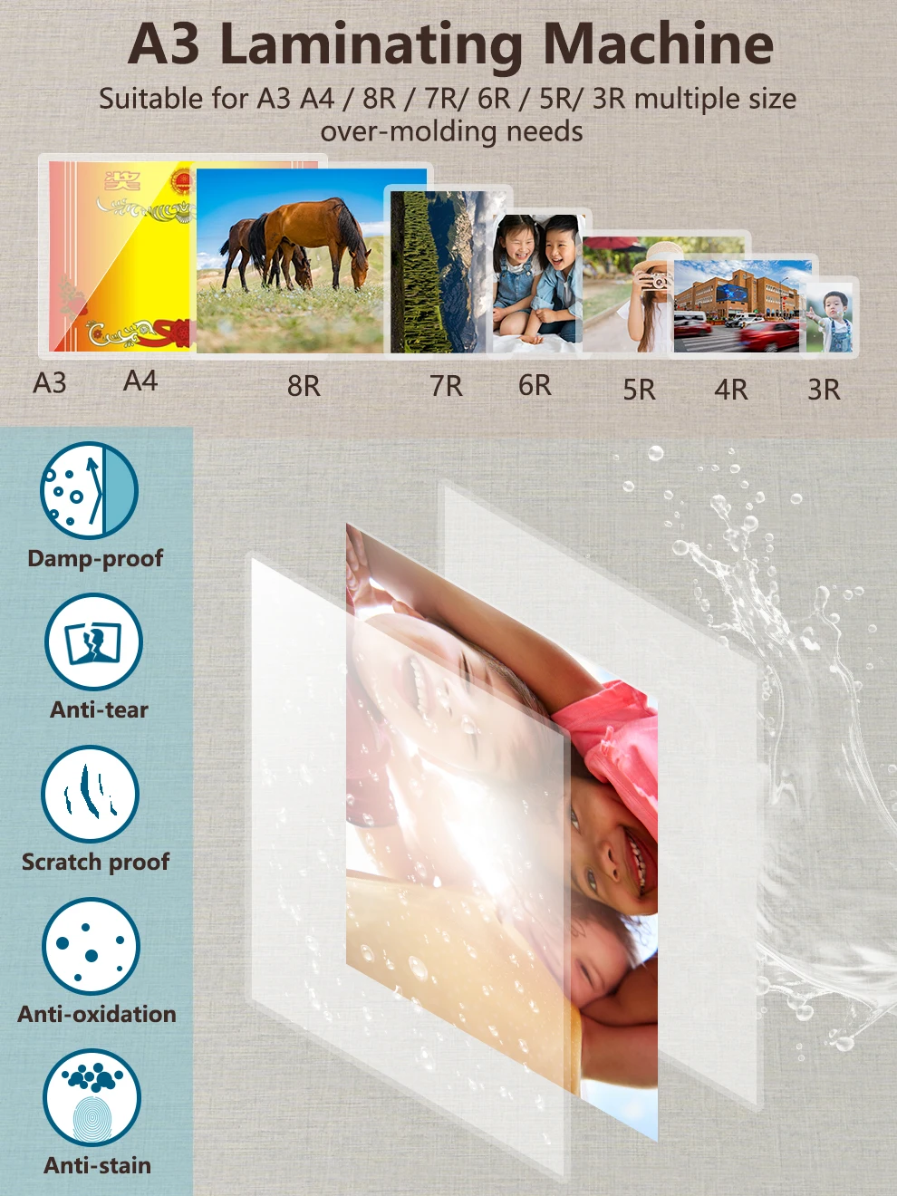 XL360 Small 330mm OEM A3 A4 Plastic Heated Roll Laminator Office Laminating Machine with Manual Table Pouch Hot Cold Lamination