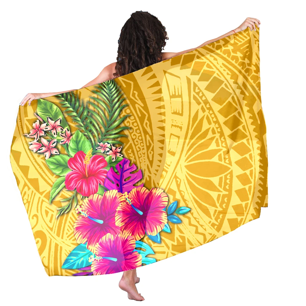 Comfortable Polynesian Hibiscus Flowers Tribla Print Sarongs OEM Hawaii Custom Print Sarong for Women Beach Wear Towel Wholesale