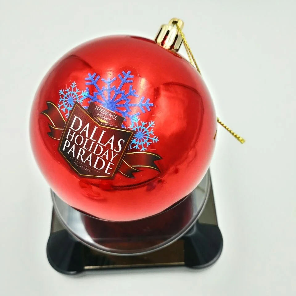 8cm custom plastic christmas ball ornament with full color printing