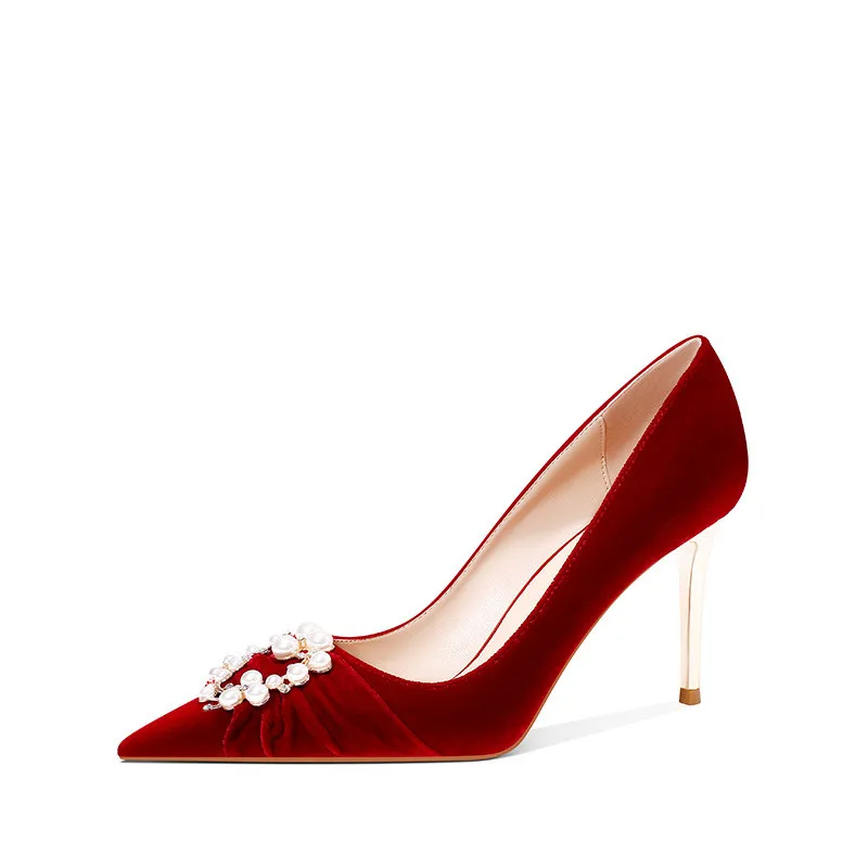 2024 Bridal Stiletto Wedding Shoes New Crystal Pearl Rhinestone High Heel Fairy Style Sandal Summer Insole Material Rubber PU