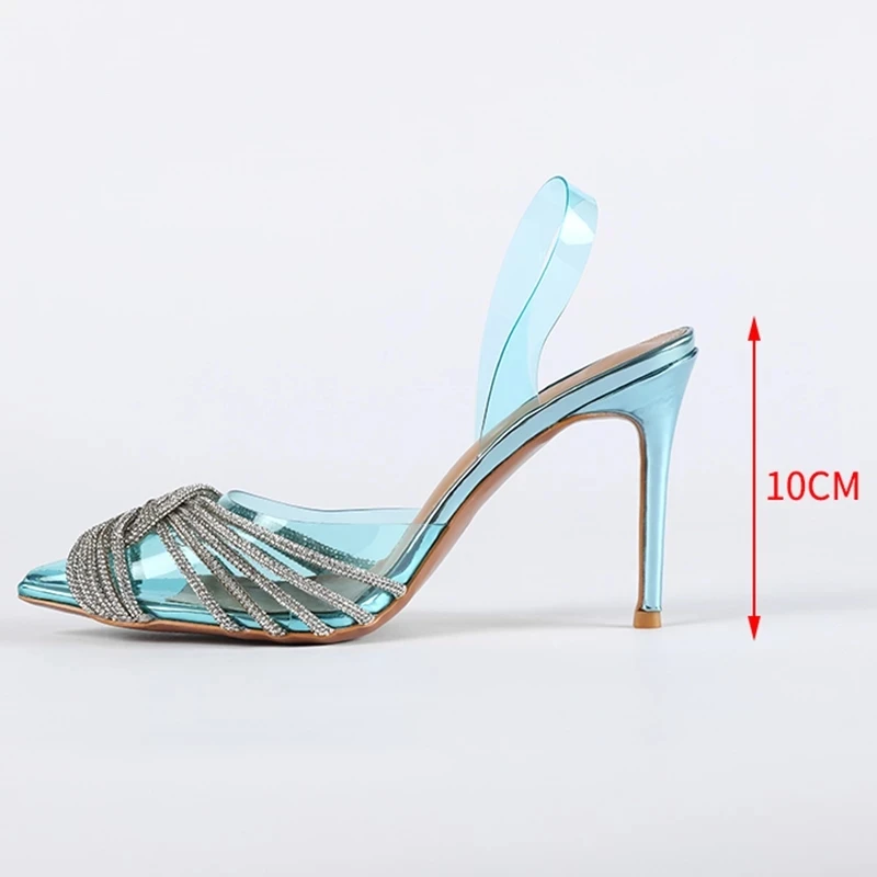 2022 Fashion New Design Women Pointed Toe Crystal Transparent Female Pumps Thin High Heels Slip-On Sexy Ladies Sandals Shoes