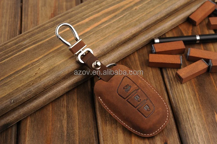 Leather Remote Auto Key Holder Organizer RFID Smart Car Key Case Cover For Any Brand Car