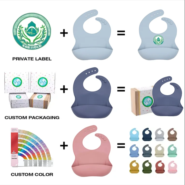 Eco-friendly Bpa Free Non-spill Kids Silicone Suction Bowl Plate Bib Cutlery Silicone Bib Bowl Spoon Baby Feeding Set