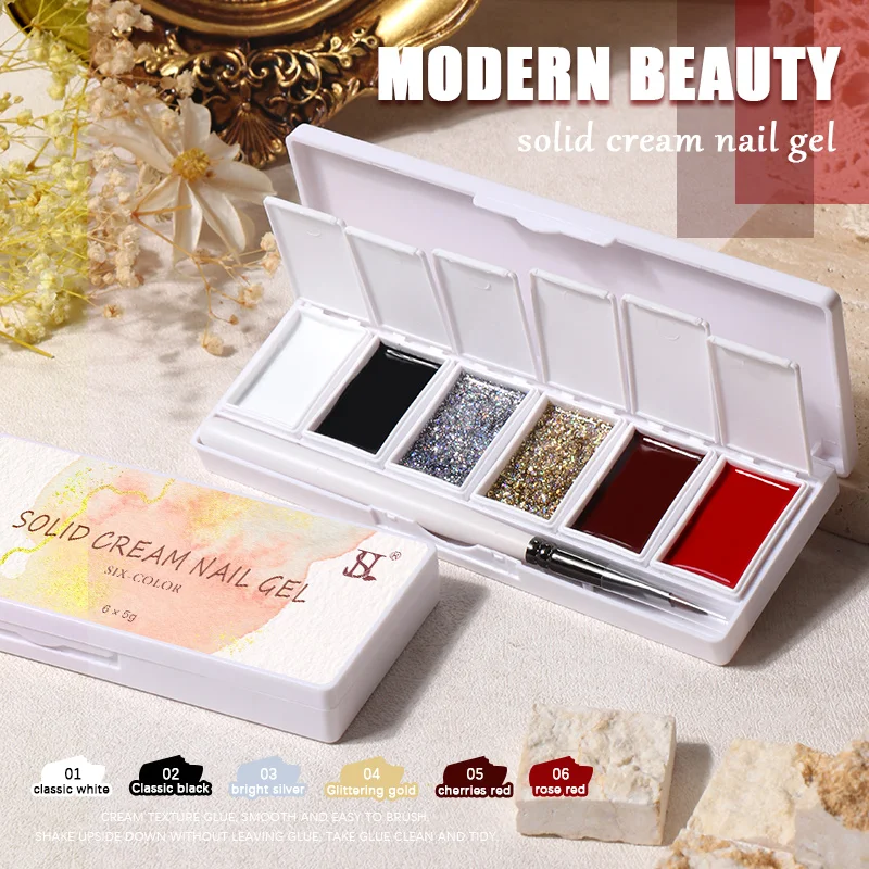 HS New Products Solid Pudding Gel Set Private Label 6 Colors Solid Cream Gel Polish Kit