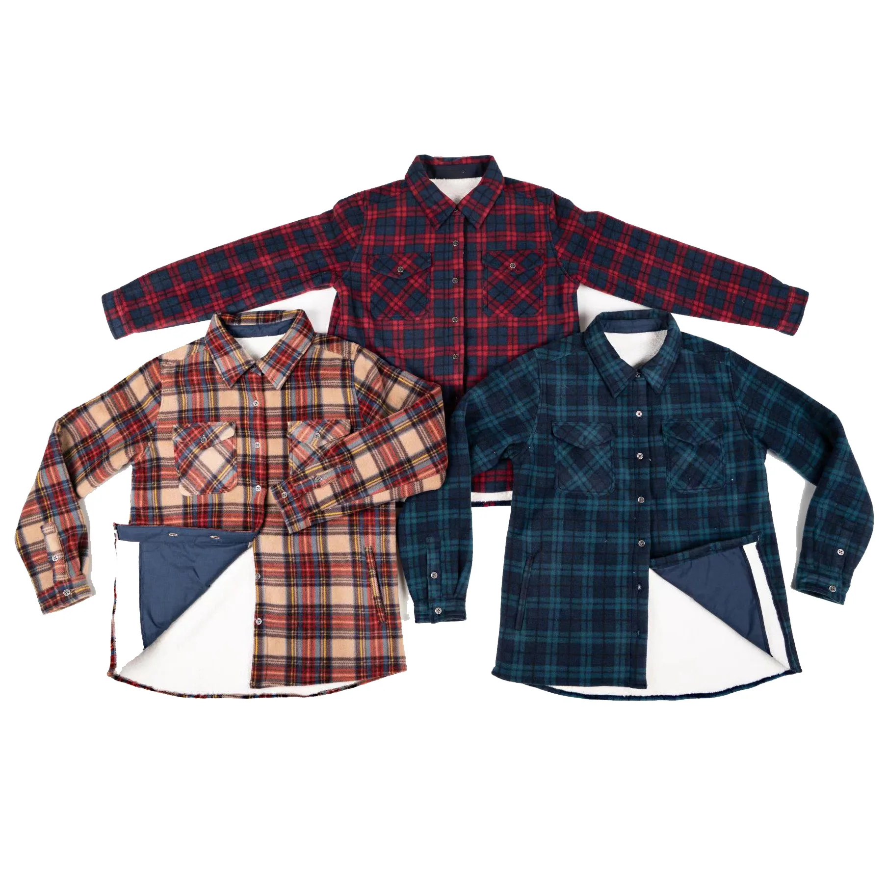 Mens two pockets quilted flannel shirts check pattern long sleeve custom design shirts for men