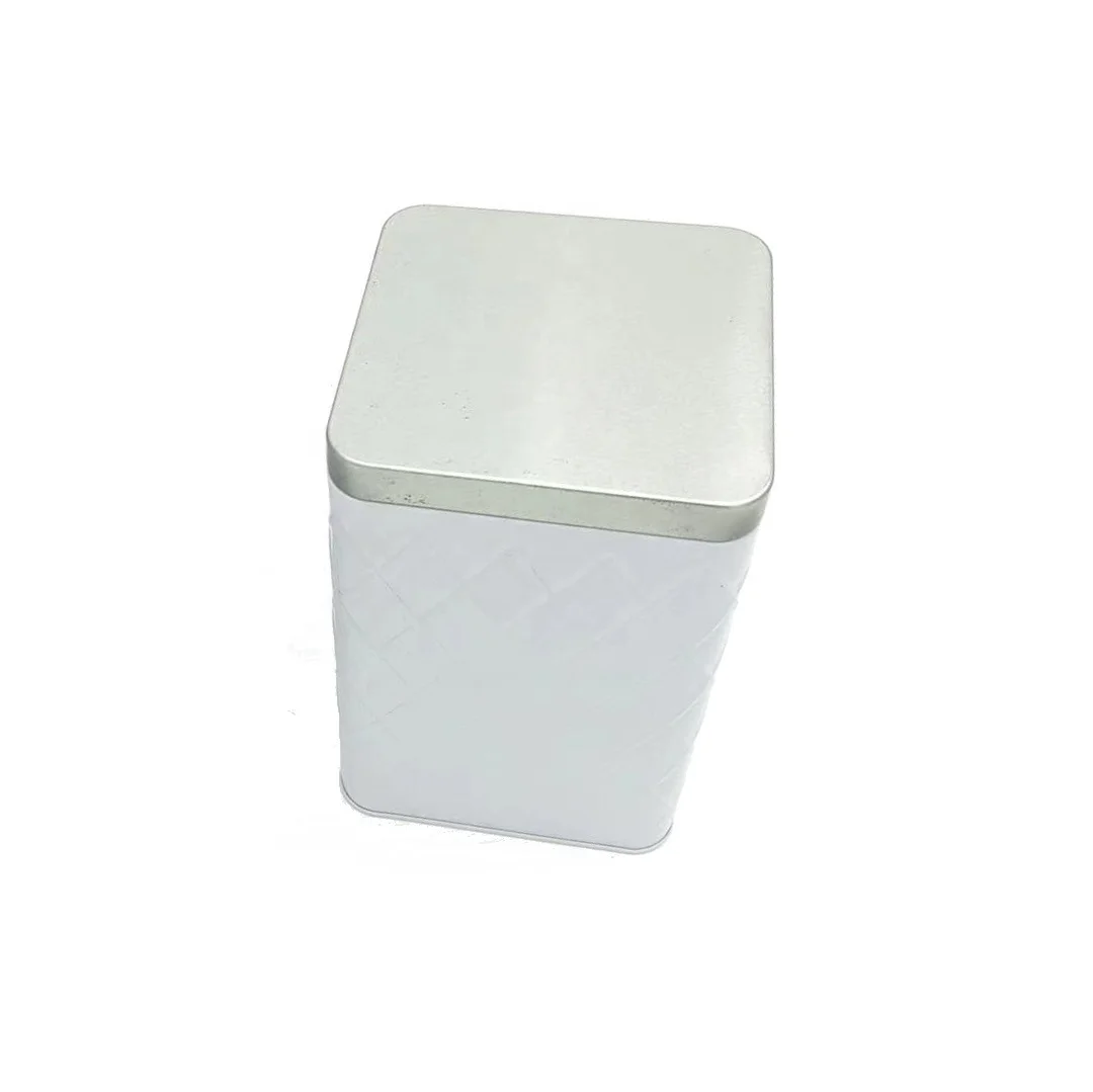 Custom Airtight Square Empty Tea Snack Food Storage Tin with Wood Grain Pattern Lid