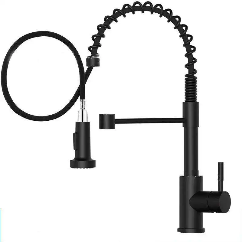 Matte Black Kitchen Faucets Commercial Single Handle Single Lever Pull Down Sprayer Spring Kitchen Sink Faucet